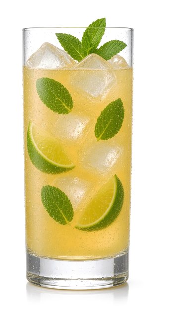Ginger, lime and mint fizz in a highball