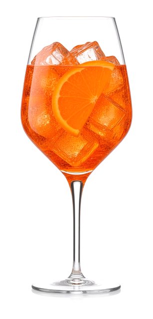 Aperol spritz in a white wine glass
